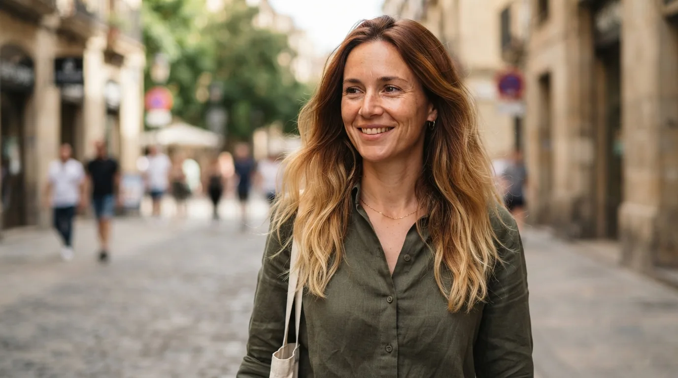 a woman with ombre brown to blonde hair