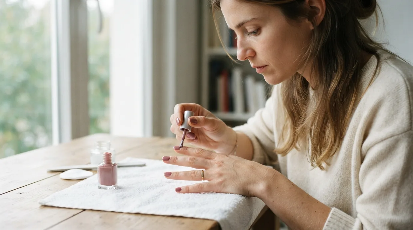 a woman painting her nails with a steady hand