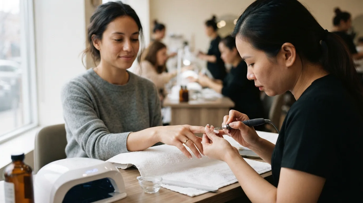 a woman having her nails extended at a salon