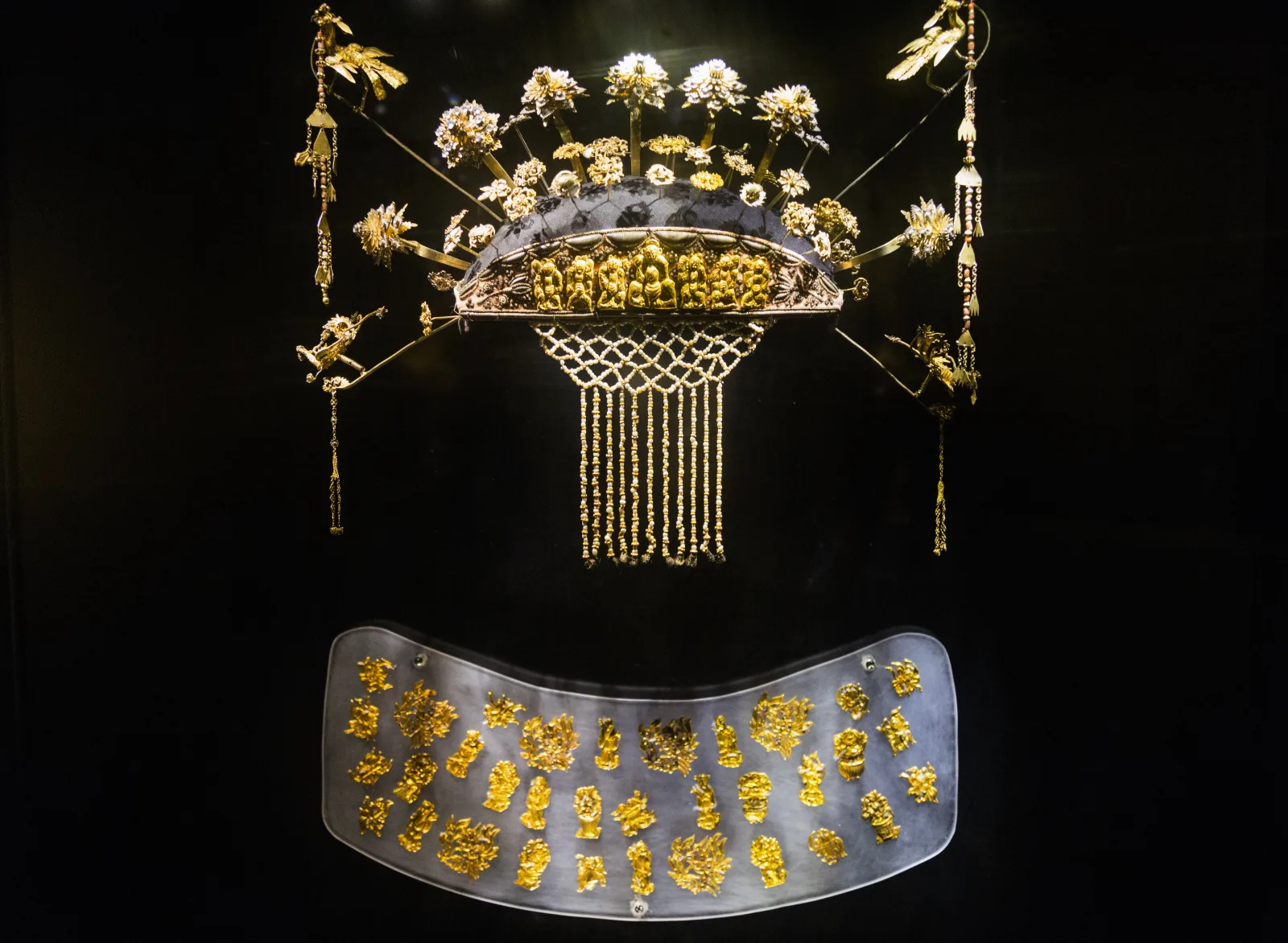 Peranakan Chinese bridal ensemble: headband, hair pins, lapel ornaments. Java, 19th century. Asian Civilisations Museum. Downtown Core, Central Region, Singapore.