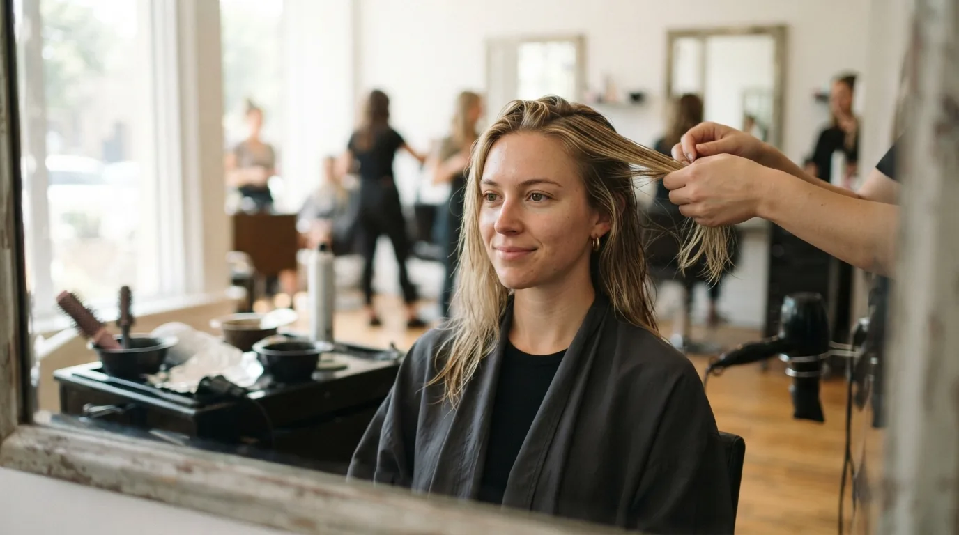 a woman with blonde hair at a salon