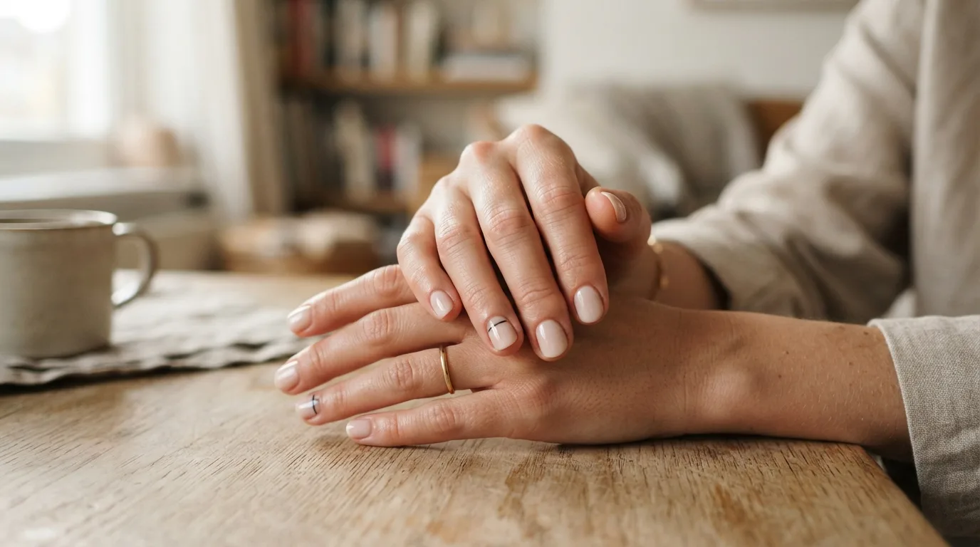 a woman's hands with minimalist nail art