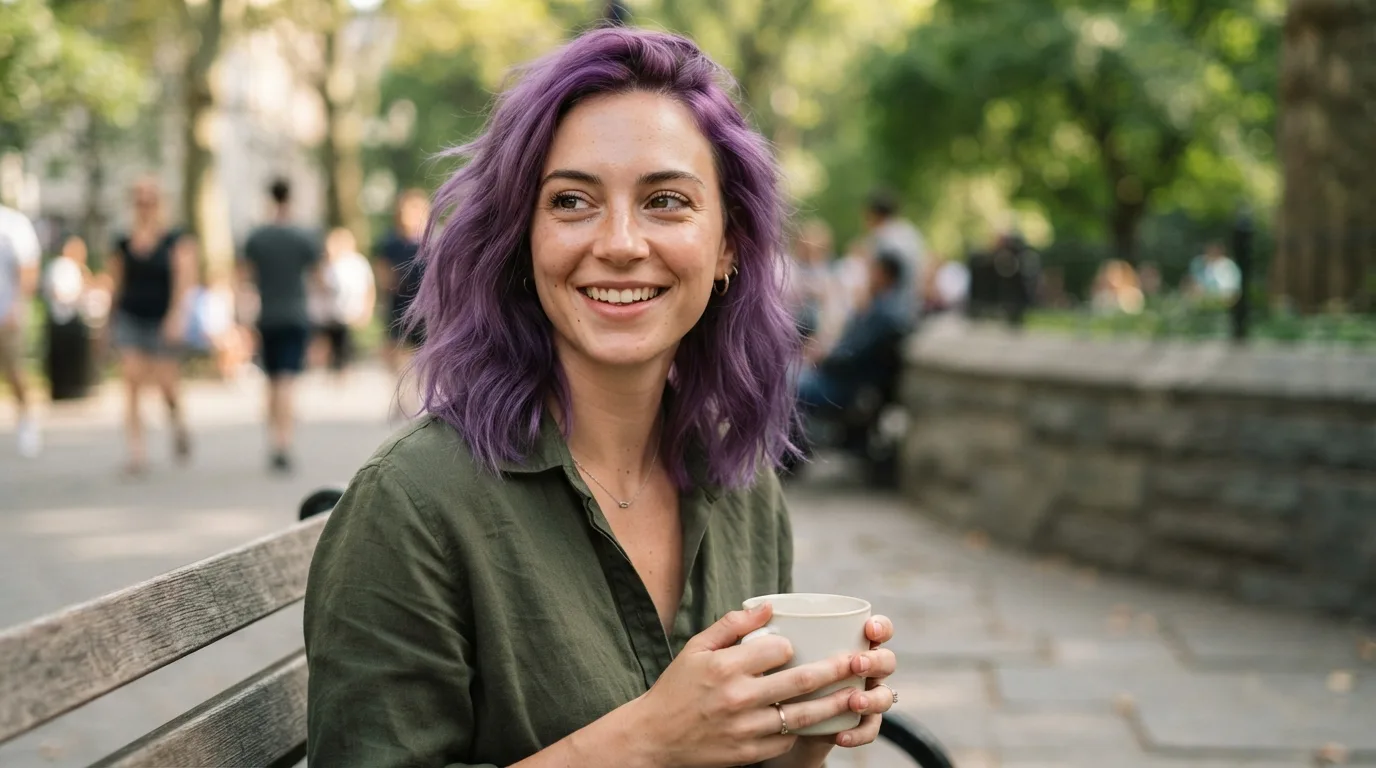 a woman with purple hair