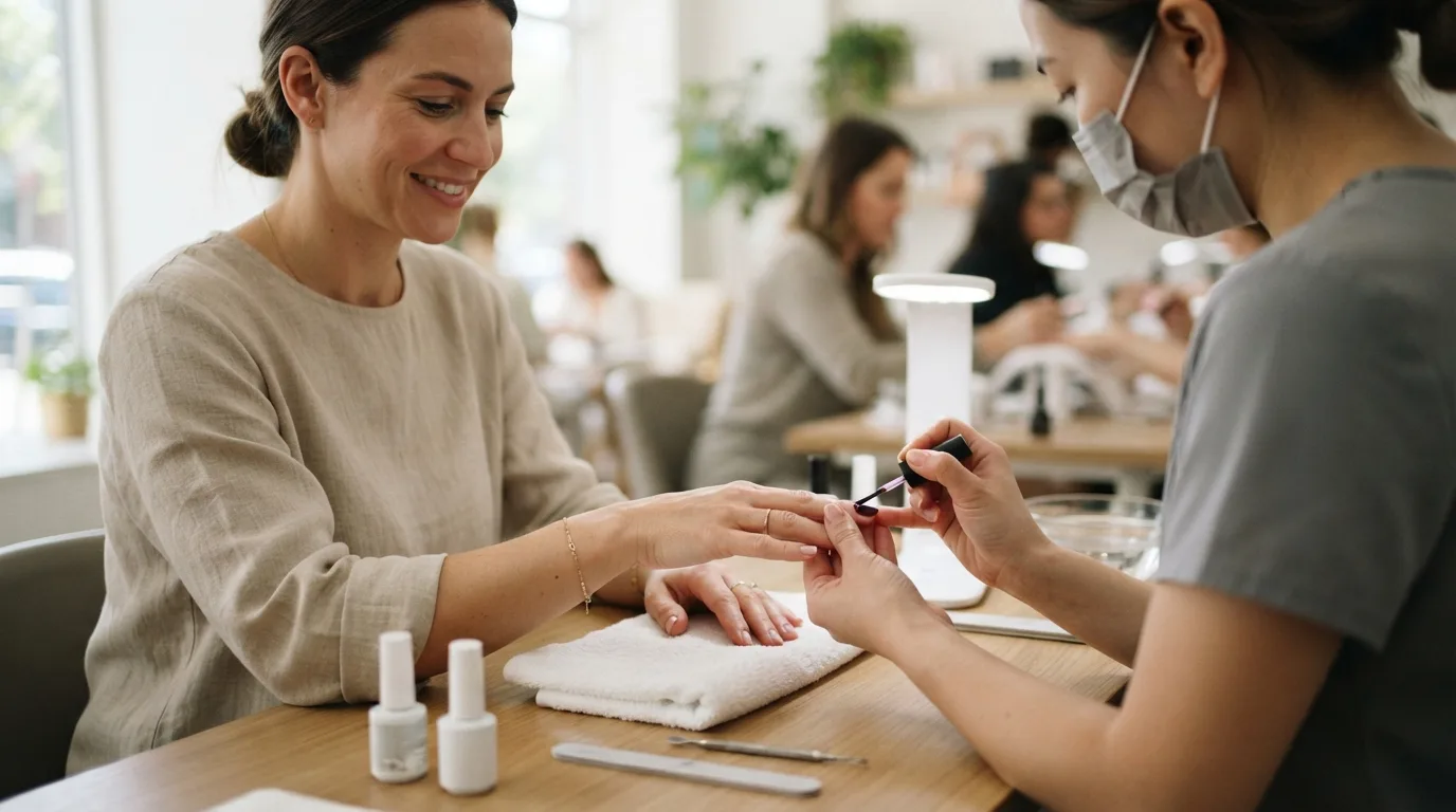 a woman having her nails done with gel polish