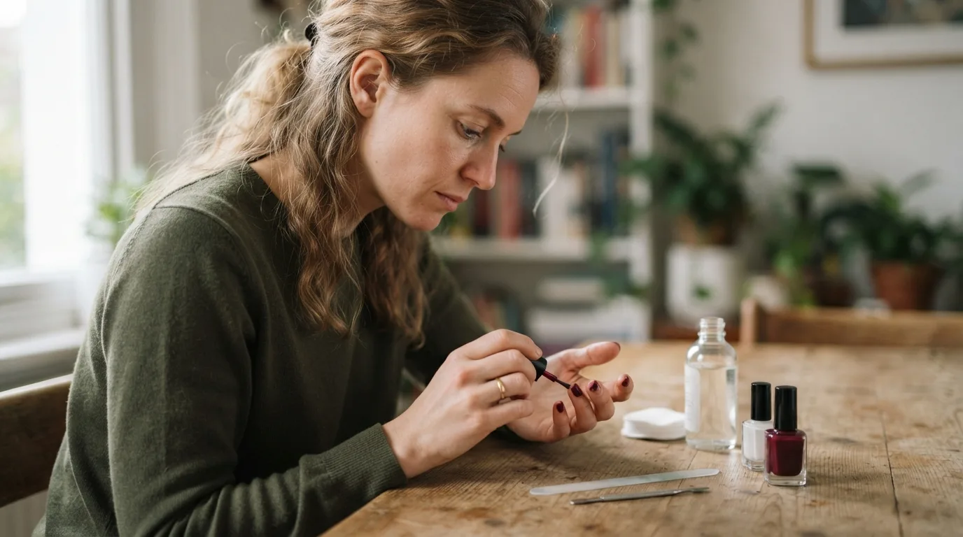 a person doing their nails at a table