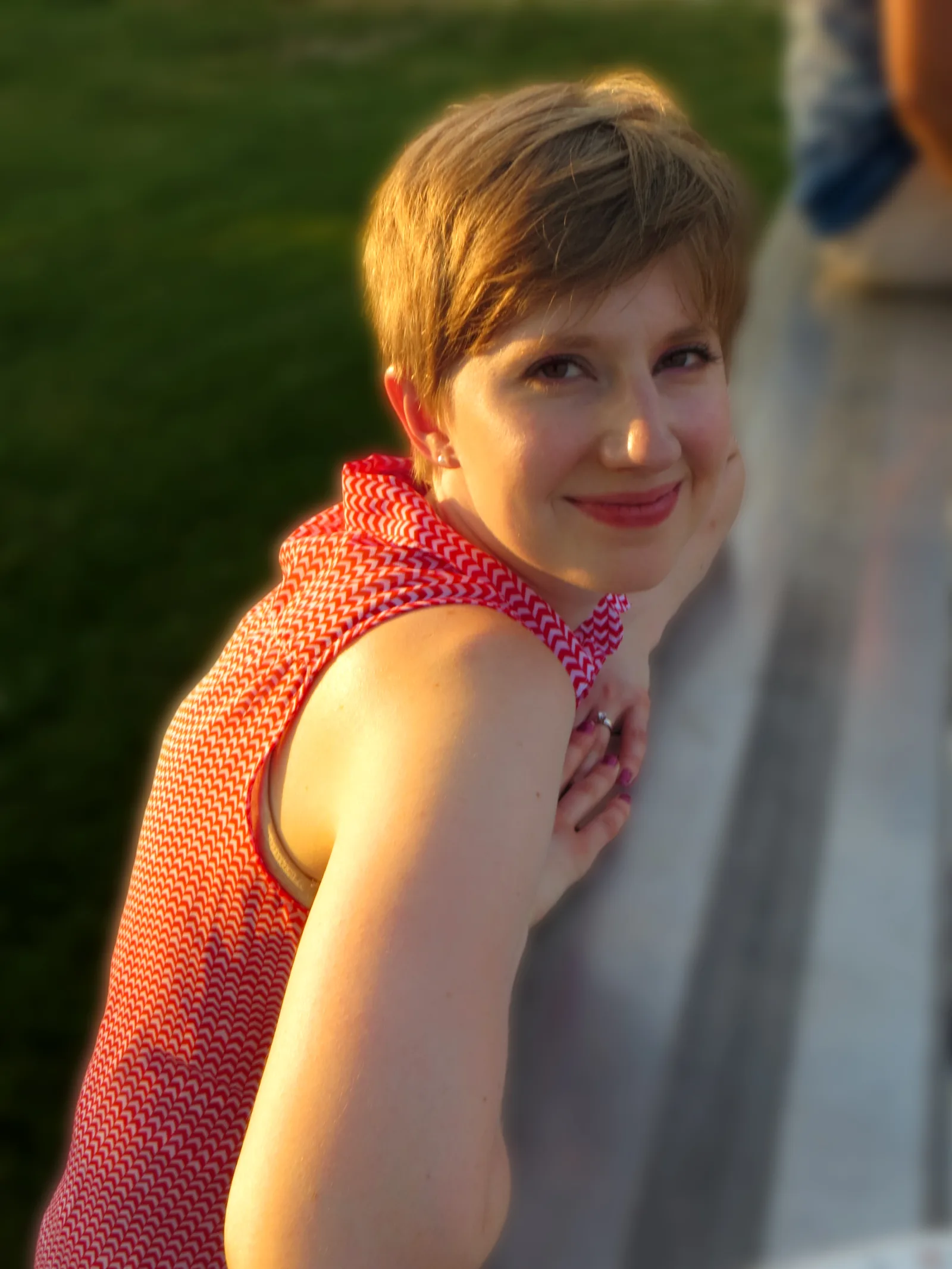 Sporting a lovely summer outfit and haircut