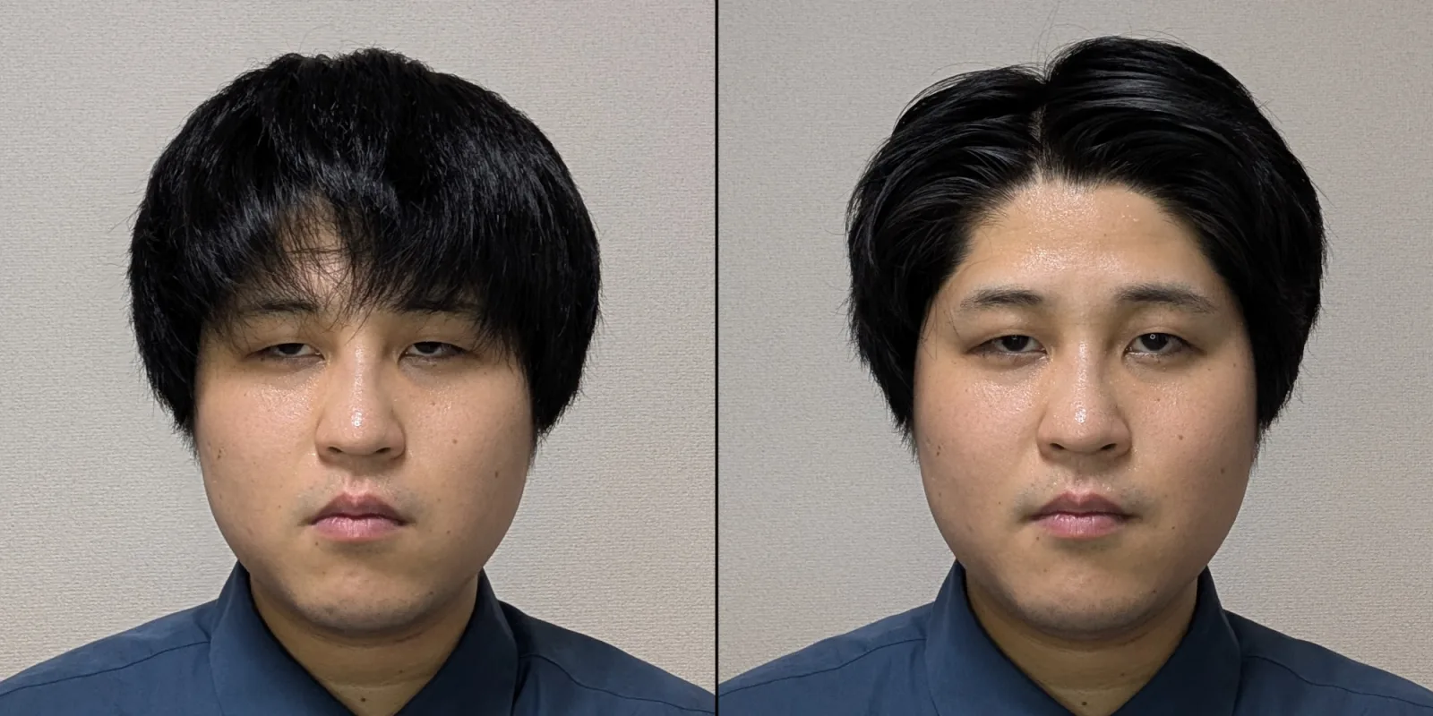 Before using hairstyling product (left), and after using (right)