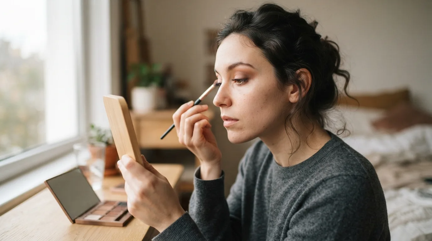 a woman applying eyeshadow with a brush
