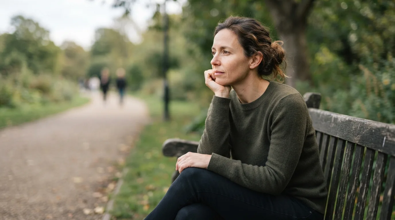 a person sitting alone with a distant expression