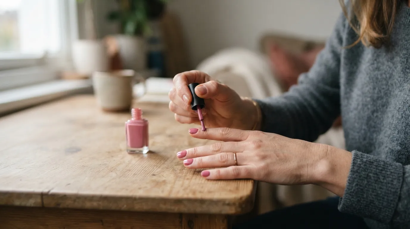 a woman applying nail polish to her nails