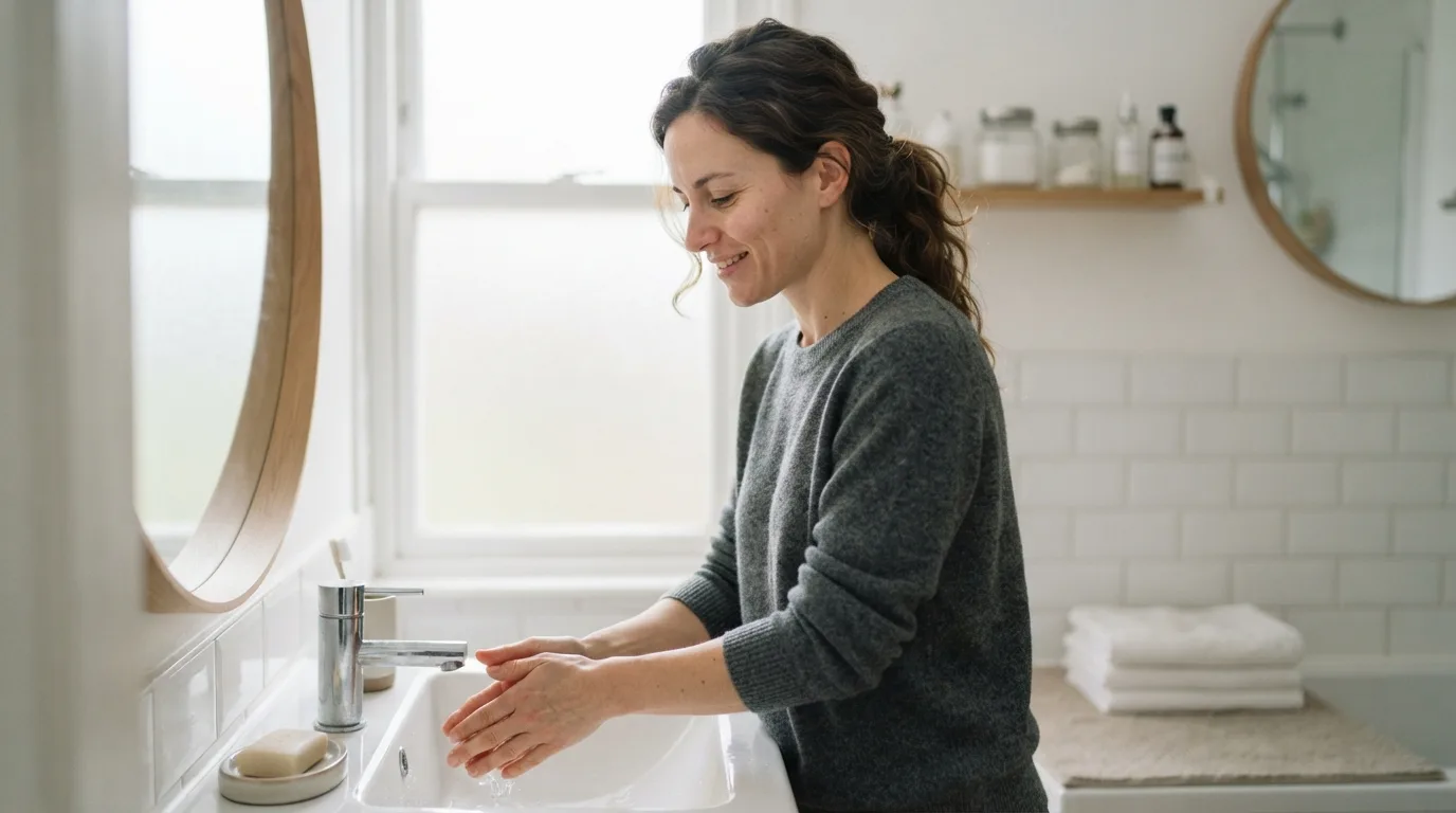 a woman in a bathroom