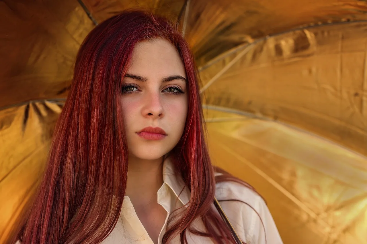 girl, model, shirt, umbrella, reflector, natura, złoto, beautiful, teenager, sun, eyes, lips