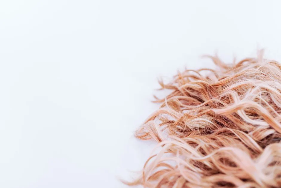 Detailed close-up of wavy blonde hair texture on a light background, showcasing elegance and style.