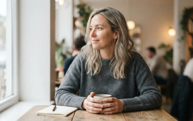 a woman with ash-blonde hair