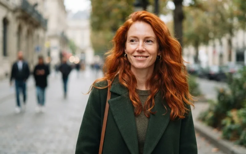 a woman with vibrant red hair