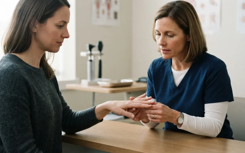 a person showing their fingernails to a doctor